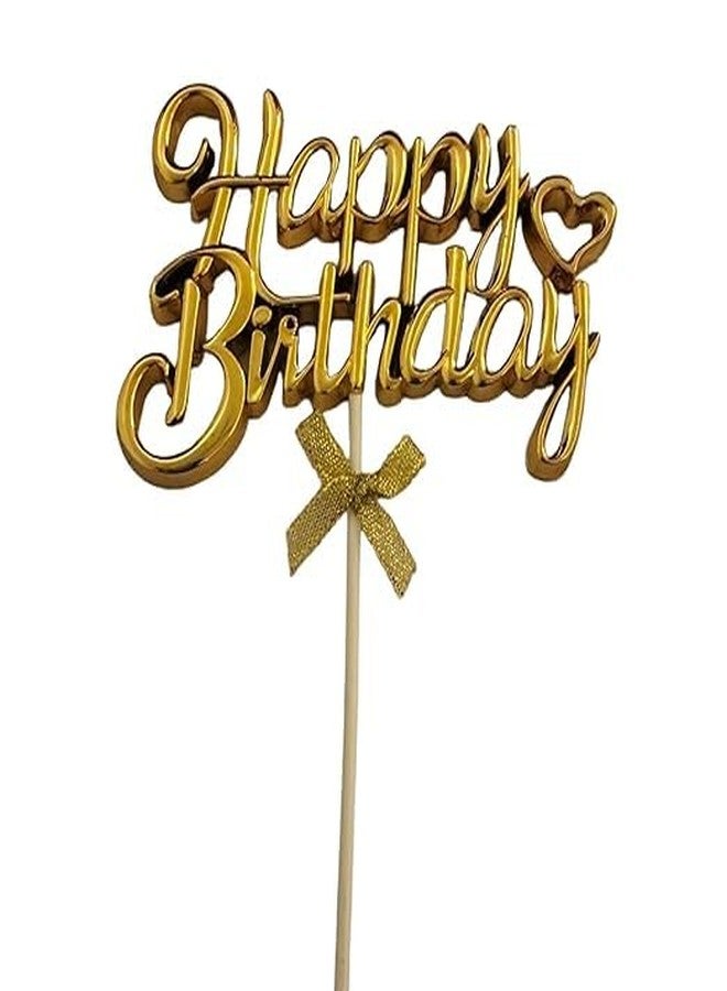 pop colours Happy Birthday Cake Topper | Gold Metallic | Happy Birthday Cake Toppers for Cake Decoration | Acrylic Birthday Cake Supplies | Gold, 19x12x2cm | 1 Pcs - Image 2